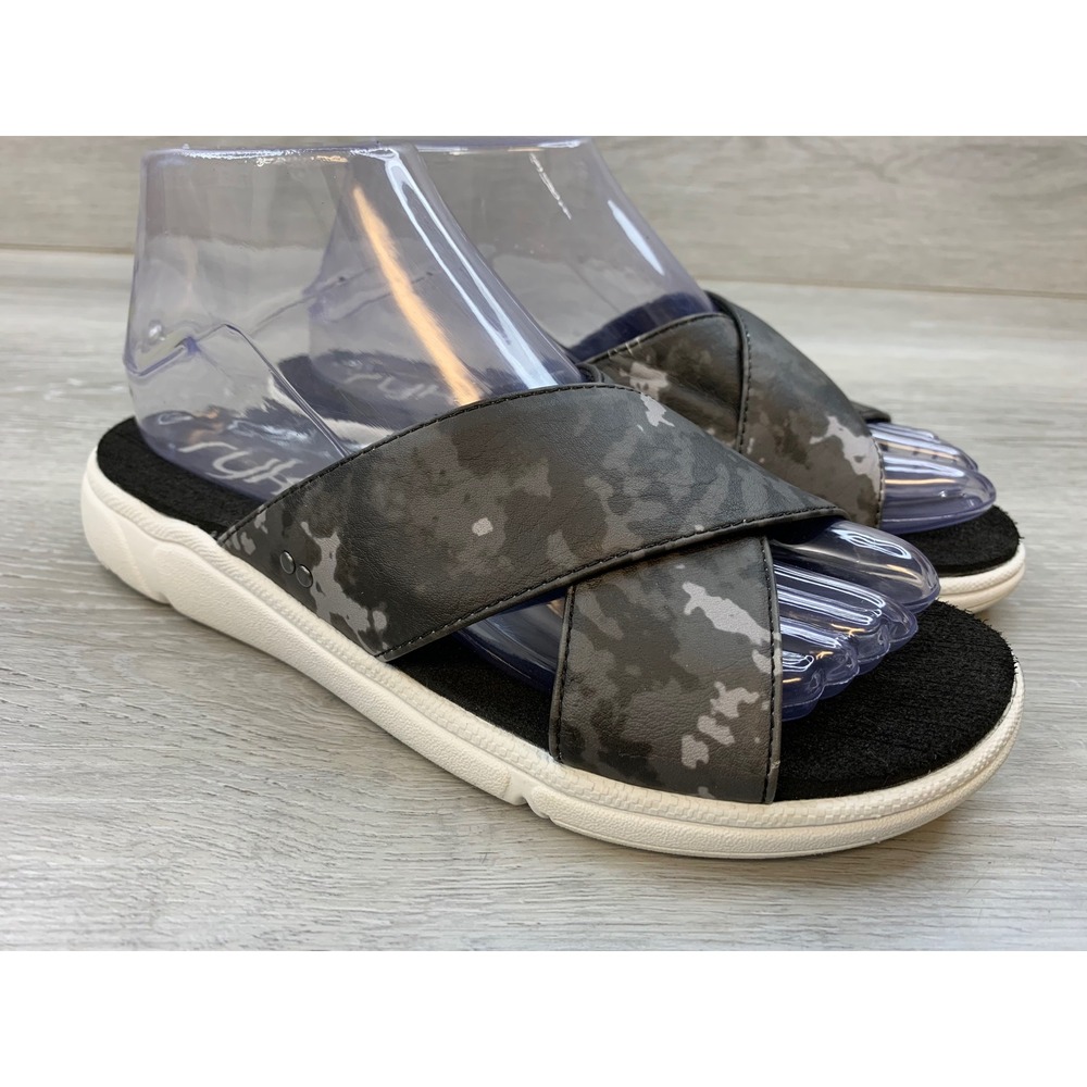 Ryka Malin Women's 7 Grey Camo Cross Strap Slide Sandals Athletic Comfort